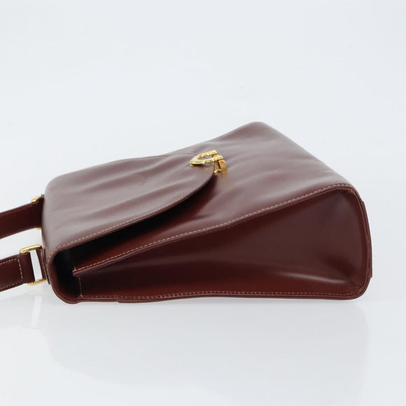CARTIER Must Line Hand Bag Leather Bordeaux Gold Auth BA7539