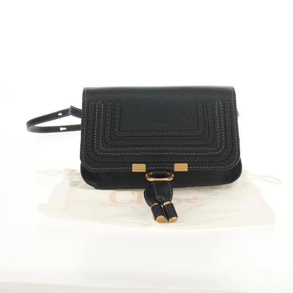Chloe Mercy Waist Bag Leather Black Gold Auth BA7541