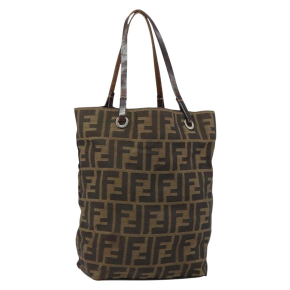 FENDI Zucca Canvas Hand Bag Black Brown Auth BA7544