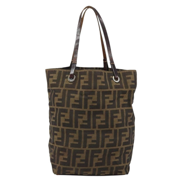 FENDI Zucca Canvas Hand Bag Black Brown Auth BA7544