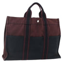 HERMES Fourre Tout MM Hand Bag Canvas Bordeaux Black Auth BA7546-1