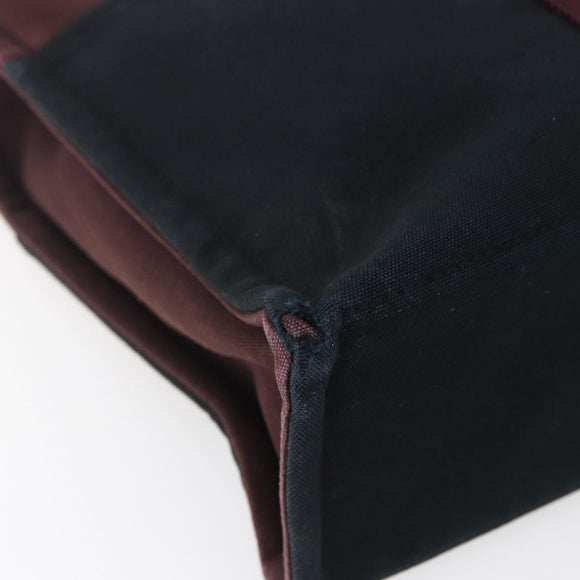 HERMES Fourre Tout MM Hand Bag Canvas Bordeaux Black Auth BA7546