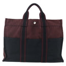 HERMES Fourre Tout MM Hand Bag Canvas Bordeaux Black Auth BA7546-2