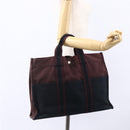 HERMES Fourre Tout MM Hand Bag Canvas Bordeaux Black Auth BA7546-20