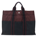 HERMES Fourre Tout MM Hand Bag Canvas Bordeaux Black Auth BA7546-3