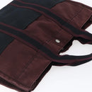 HERMES Fourre Tout MM Hand Bag Canvas Bordeaux Black Auth BA7546-6