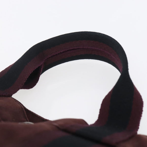 HERMES Fourre Tout MM Hand Bag Canvas Bordeaux Black Auth BA7546