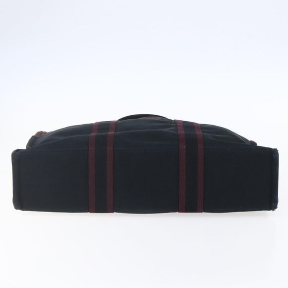 HERMES Fourre Tout MM Hand Bag Canvas Bordeaux Black Auth BA7546