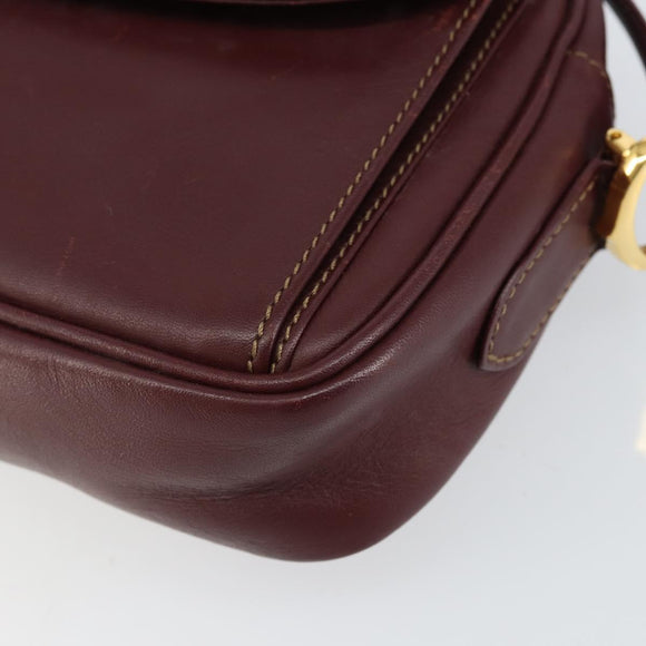 CARTIER Must Line Shoulder Bag Leather Bordeaux Gold Auth BA7547