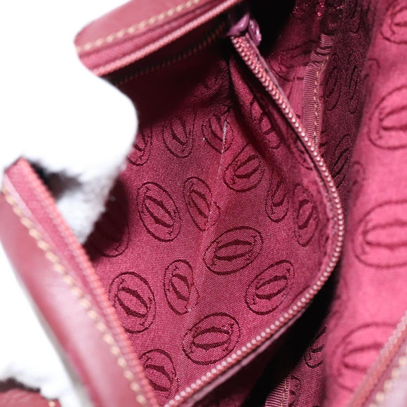 CARTIER Must Line Shoulder Bag Leather Bordeaux Gold Auth BA7547