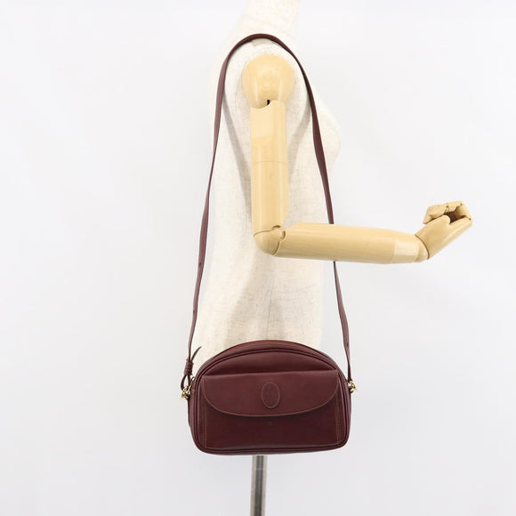 CARTIER Must Line Shoulder Bag Leather Bordeaux Gold Auth BA7547
