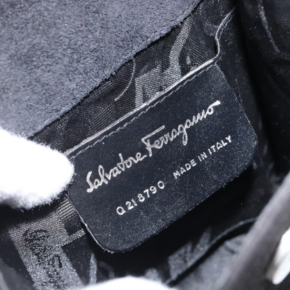 Salvatore Ferragamo Hand Bag Suede Black Silver Auth BA7548