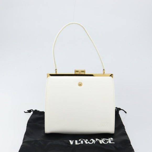 Gianni Versace Hand Bag Leather White Gold Auth BA7549