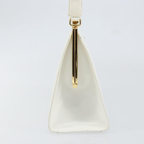 Gianni Versace Hand Bag Leather White Gold Auth BA7549