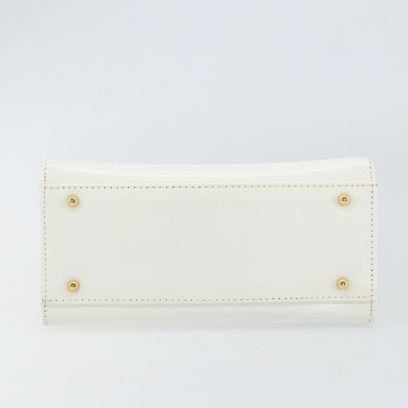 Gianni Versace Hand Bag Leather White Gold Auth BA7549