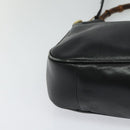 GUCCI Bamboo Hand Bag Leather 2way Black Gold 001 3444 1638 Auth BA755-15