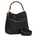 GUCCI Bamboo Hand Bag Leather 2way Black Gold 001 3444 1638 Auth BA755-1