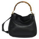 GUCCI Bamboo Hand Bag Leather 2way Black Gold 001 3444 1638 Auth BA755-13