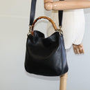 GUCCI Bamboo Hand Bag Leather 2way Black Gold 001 3444 1638 Auth BA755-24