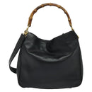 GUCCI Bamboo Hand Bag Leather 2way Black Gold 001 3444 1638 Auth BA755-2