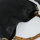 GUCCI Bamboo Hand Bag Leather 2way Black Gold 001 3444 1638 Auth BA755-6