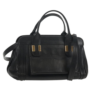 Chloe Alice Hand Bag Leather 2way Black Gold Auth BA7550