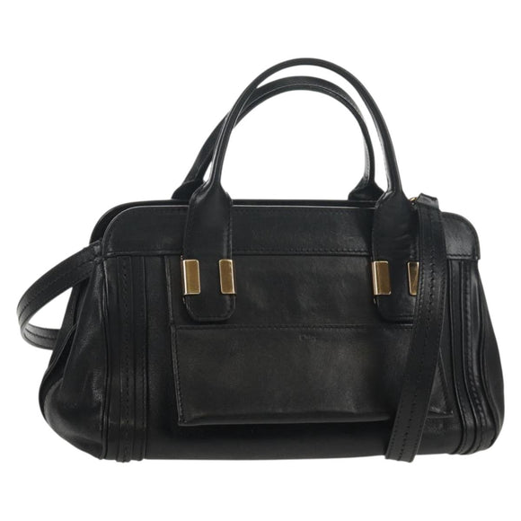 Chloe Alice Hand Bag Leather 2way Black Gold Auth BA7550