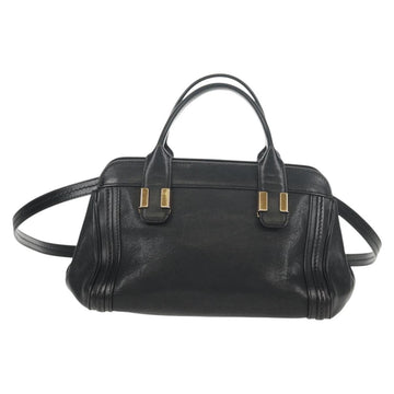 Chloe Alice Hand Bag Leather 2way Black Gold Auth BA7550 - 0