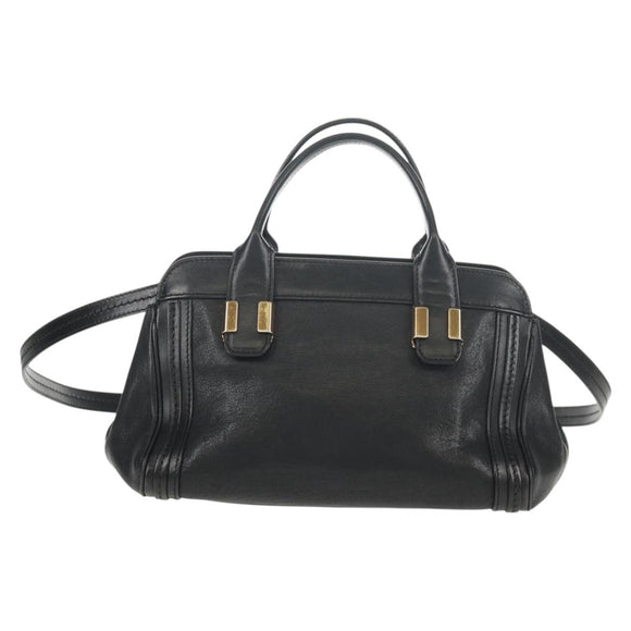 Chloe Alice Hand Bag Leather 2way Black Gold Auth BA7550