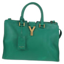 SAINT LAURENT Y Line Petit Kabas Bag Leather Green Gold 311210 Auth BA7553-13