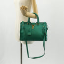 SAINT LAURENT Y Line Petit Kabas Bag Leather Green Gold 311210 Auth BA7553-31