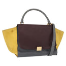 CELINE Trapeze Medium Hand Bag Leather 2way Gray Gold Auth BA7555-1