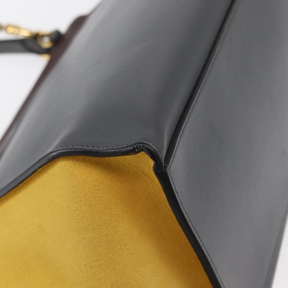 CELINE Trapeze Medium Hand Bag Leather 2way Gray Gold Auth BA7555