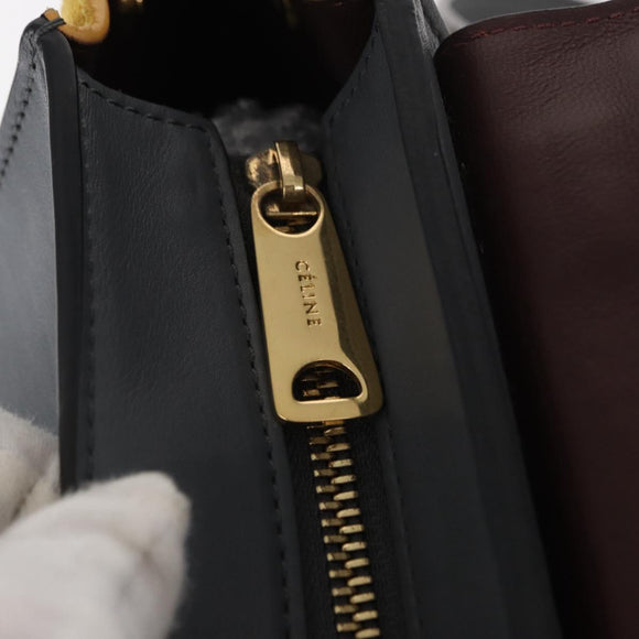 CELINE Trapeze Medium Hand Bag Leather 2way Gray Gold Auth BA7555