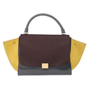 CELINE Trapeze Medium Hand Bag Leather 2way Gray Gold Auth BA7555-2