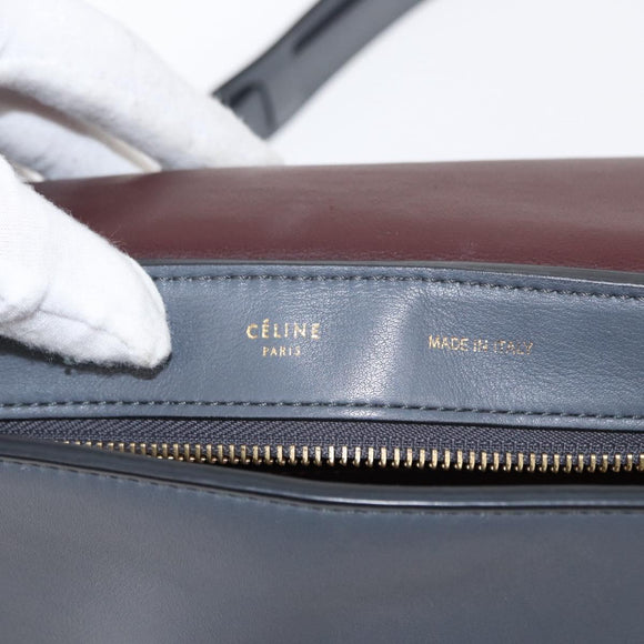 CELINE Trapeze Medium Hand Bag Leather 2way Gray Gold Auth BA7555