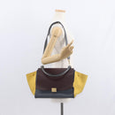 CELINE Trapeze Medium Hand Bag Leather 2way Gray Gold Auth BA7555-27