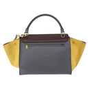 CELINE Trapeze Medium Hand Bag Leather 2way Gray Gold Auth BA7555-3