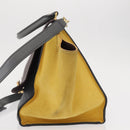 CELINE Trapeze Medium Hand Bag Leather 2way Gray Gold Auth BA7555-4