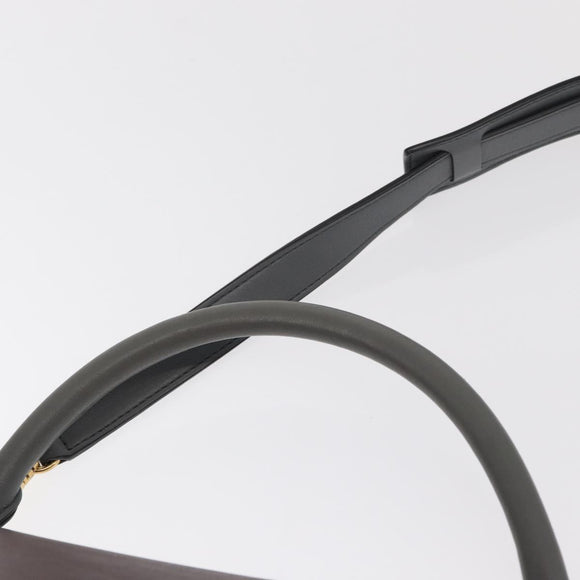 CELINE Trapeze Medium Hand Bag Leather 2way Gray Gold Auth BA7555