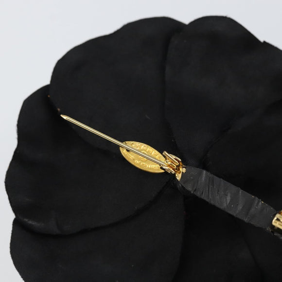 CHANEL Camelia Brooch metal Black CC Auth BA7556