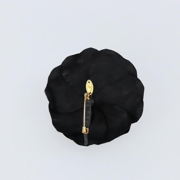 CHANEL Camelia Brooch metal Black CC Auth BA7556