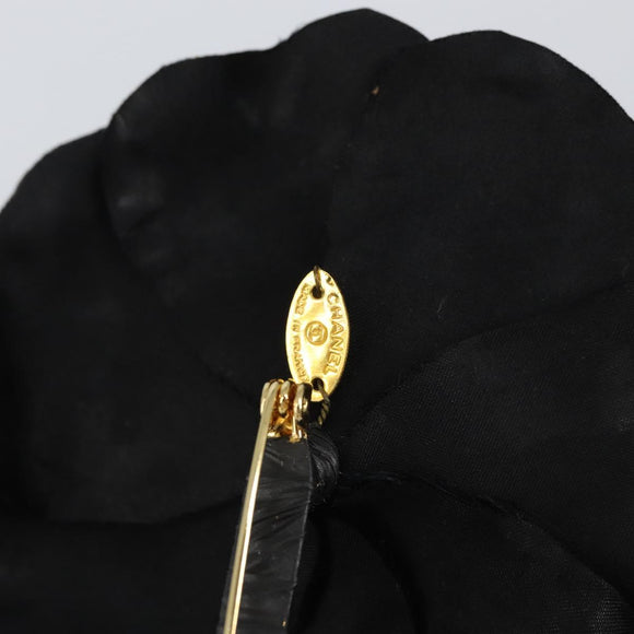CHANEL Camelia Brooch metal Black CC Auth BA7556