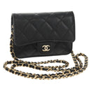 CHANEL Matelasse Chain Shoulder Bag Caviar Skin Black Gold CC Auth BA7560M-1