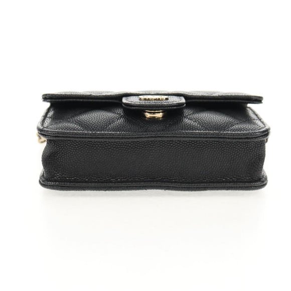 CHANEL Matelasse Chain Shoulder Bag Caviar Skin Black Gold CC Auth BA7560M