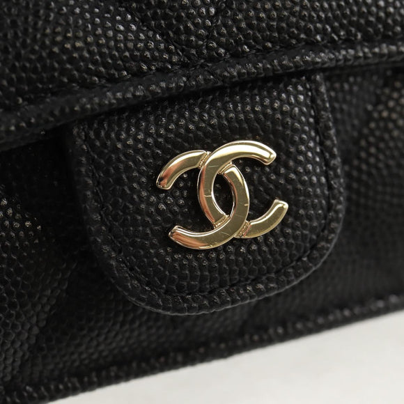 CHANEL Matelasse Chain Shoulder Bag Caviar Skin Black Gold CC Auth BA7560M