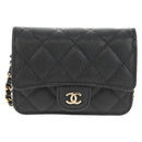 CHANEL Matelasse Chain Shoulder Bag Caviar Skin Black Gold CC Auth BA7560M-14