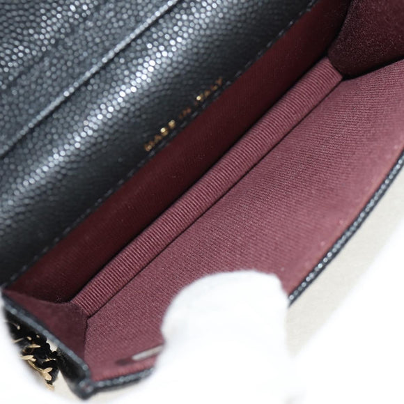 CHANEL Matelasse Chain Shoulder Bag Caviar Skin Black Gold CC Auth BA7560M