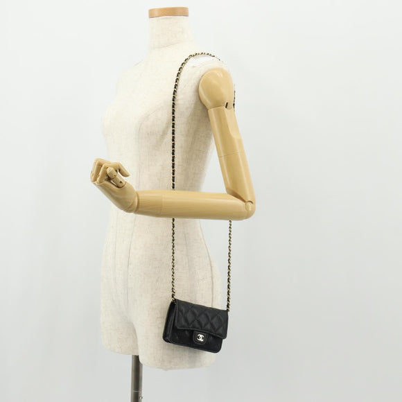 CHANEL Matelasse Chain Shoulder Bag Caviar Skin Black Gold CC Auth BA7560M