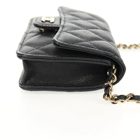 CHANEL Matelasse Chain Shoulder Bag Caviar Skin Black Gold CC Auth BA7560M
